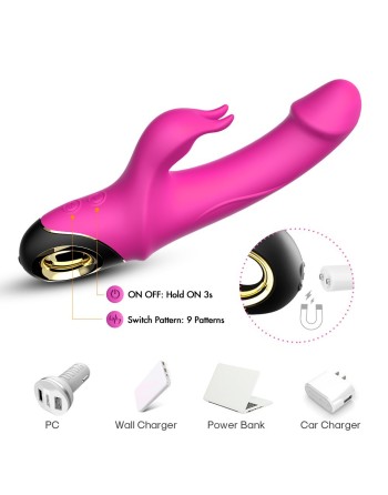 Vibromasseur Rabbit rose 9 modes de vibrations puissantes - USK-V10PNK