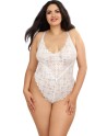 Body string grande taille blanc échancré dentelle avec jupe de maille transparente amovible - DG10996XWHT