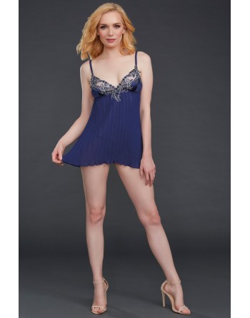 Nuisette plissée bleue avec broderies - DG11465MID