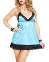 Nuisette turquoise satinée dentelle noire - ML56019TUR