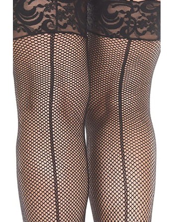 Bas noirs grande taille résille avec coutures - MH4919XBLK