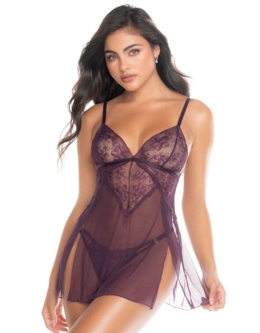 Nuisette couleur mûre et string assorti - MAL7552MULB