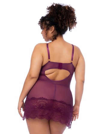 Nuisette en dentelle grande taille bordeaux et string assorti - MAL7554XWINE