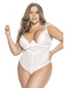 Body string grande taille ouvert à l'entrejambe, en dentelle blanche - MAL8674XWHT