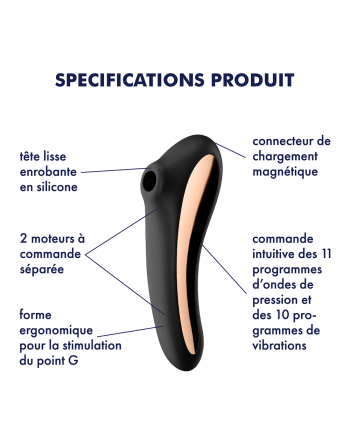 2 en 1 Stimulateur de clitoris et vibromasseur connecté USB noir Dual Kiss Satisfyer - CC597797